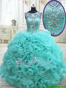 Latest Aqua Blue Lace Up Quinceanera Dresses Beading Sleeveless Floor Length