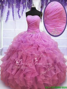 Perfect Lilac Sweetheart Lace Up Beading and Ruffles Quinceanera Dresses Sleeveless