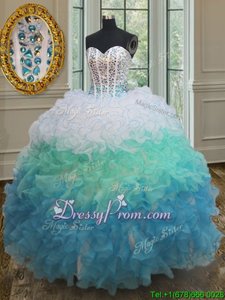 Beautiful Spring and Summer and Fall and Winter Organza Sleeveless Floor Length 15th Birthday Dress andBeading and Ruffles