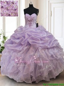 Inexpensive Spring and Summer and Fall and Winter Organza Sleeveless Floor Length Quinceanera Dresses andBeading and Ruffles