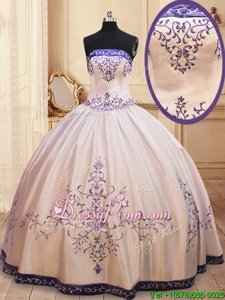 Smart White Sleeveless Satin Zipper Quince Ball Gowns forMilitary Ball and Sweet 16 and Quinceanera