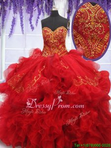 Shining Brush Train Ball Gowns Sweet 16 Quinceanera Dress Red Sweetheart Organza and Taffeta Sleeveless With Train Lace Up