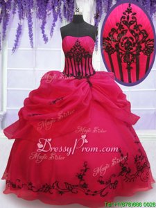 Captivating Strapless Sleeveless Lace Up Quinceanera Gowns Coral Red Organza