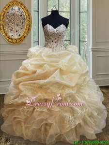 Free and Easy Champagne Ball Gown Prom Dress Military Ball and Sweet 16 and Quinceanera and For withBeading and Ruffles Sweetheart Sleeveless Lace Up