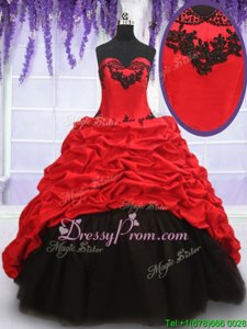 Glittering Sweetheart Sleeveless Organza and Taffeta Quinceanera Dresses Appliques and Pick Ups Brush Train Lace Up