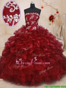 Modern Burgundy Ball Gowns Beading and Ruffles and Ruffled Layers Sweet 16 Dress Lace Up Organza Sleeveless Floor Length