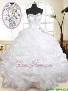 Hot Selling White Sweetheart Neckline Beading and Pick Ups Quinceanera Gowns Sleeveless Lace Up