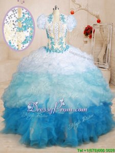 Classical Brush Train Ball Gowns 15th Birthday Dress Multi-color Sweetheart Organza Sleeveless With Train Lace Up