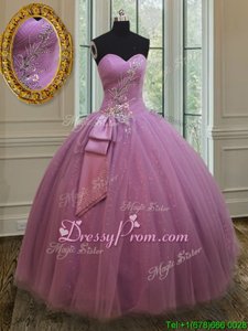Floor Length Lilac Quince Ball Gowns Sweetheart Sleeveless Lace Up