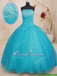 Custom Designed Aqua Blue Strapless Lace Up Beading 15th Birthday Dress Sleeveless