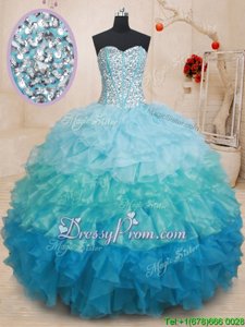 Fine Multi-color Sleeveless Beading and Ruffles Lace Up 15th Birthday Dress