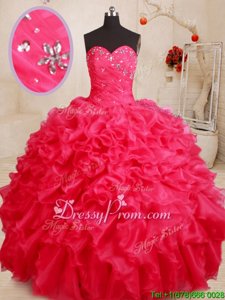 Latest Spring and Summer and Fall and Winter Organza Sleeveless Floor Length Quince Ball Gowns andBeading and Ruffles
