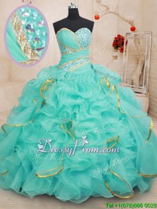 Excellent Sweetheart Sleeveless Organza Quinceanera Dresses Beading and Ruffles and Sequins Lace Up