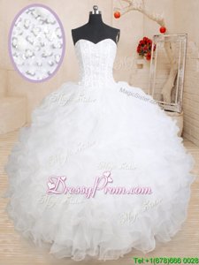 Fabulous White Organza Lace Up Sweet 16 Quinceanera Dress Sleeveless Floor Length Beading and Ruffles