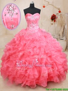 Dramatic Sweetheart Sleeveless Organza Sweet 16 Quinceanera Dress Beading and Ruffles Lace Up