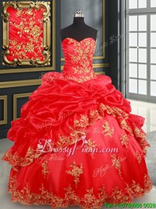 Sweetheart Sleeveless Lace Up 15 Quinceanera Dress Red Satin and Organza
