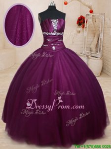Enchanting Dark Purple Lace Up Sweet 16 Dress Beading Sleeveless Floor Length