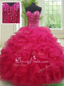 Excellent Sweetheart Sleeveless Organza Vestidos de Quinceanera Beading and Ruffles Lace Up