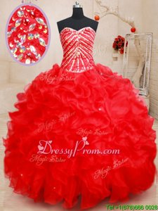 Sumptuous Sweetheart Sleeveless Organza Quinceanera Gown Beading and Ruffles Lace Up