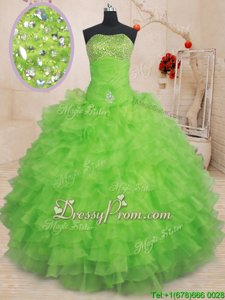 Spectacular Spring Green Sleeveless Beading and Ruffled Layers Floor Length Quinceanera Dresses