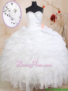 Perfect Sweetheart Sleeveless Organza Sweet 16 Dresses Beading and Ruffles and Pick Ups Zipper