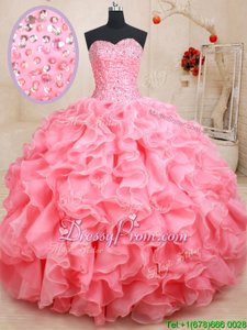 Sexy Sleeveless Lace Up Floor Length Beading and Ruffles Ball Gown Prom Dress