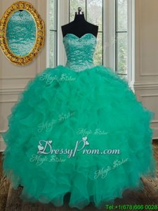 Beautiful Sweetheart Sleeveless Lace Up Sweet 16 Dress Turquoise Organza