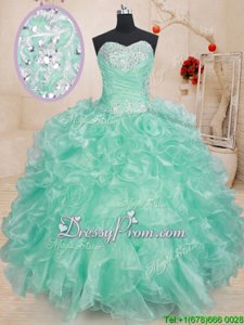 Lovely Apple Green Lace Up Sweet 16 Dresses Beading and Ruffles Sleeveless Floor Length