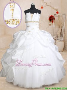 Attractive White Sleeveless Floor Length Beading and Pick Ups Lace Up Sweet 16 Quinceanera Dress