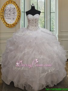 Luxurious Beading and Ruffles Sweet 16 Dress White Lace Up Sleeveless Floor Length