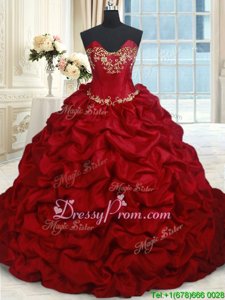 Glamorous Floor Length Wine Red Quinceanera Dresses Taffeta Sleeveless Spring and Summer and Fall and Winter Beading and Pick Ups