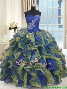 Elegant Blue and Yellow Lace Up Sweetheart Beading and Ruffles Quinceanera Dresses Organza Sleeveless