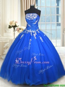 Free and Easy Blue Sleeveless Beading and Appliques Floor Length 15th Birthday Dress