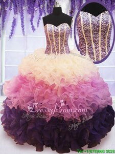 Custom Fit Multi-color Sleeveless Organza Lace Up 15 Quinceanera Dress forMilitary Ball and Sweet 16 and Quinceanera