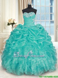 Edgy Ball Gowns Sweet 16 Dress Turquoise Sweetheart Organza Sleeveless Floor Length Lace Up