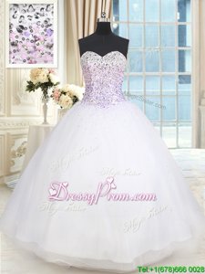 Stylish White Sleeveless Tulle Lace Up 15 Quinceanera Dress forMilitary Ball and Sweet 16 and Quinceanera