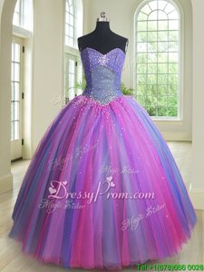 Great Spring and Summer and Fall and Winter Tulle Sleeveless Floor Length Sweet 16 Quinceanera Dress andBeading