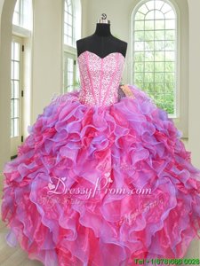 On Sale Sleeveless Organza Floor Length Lace Up 15 Quinceanera Dress inMulti-color forSpring and Summer and Fall and Winter withBeading and Ruffles