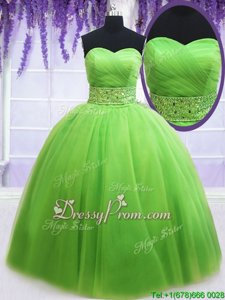 Superior Beading and Ruching 15 Quinceanera Dress Spring Green Lace Up Sleeveless Floor Length