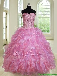 Flirting Multi-color Organza Lace Up 15 Quinceanera Dress Sleeveless Floor Length Beading and Ruffles