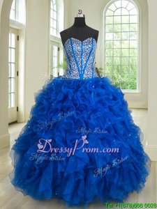 Fantastic Floor Length Royal Blue Quinceanera Gown Sweetheart Sleeveless Lace Up