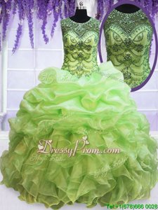 Captivating Spring Green Sleeveless Beading and Ruffles and Pick Ups Floor Length Sweet 16 Dress