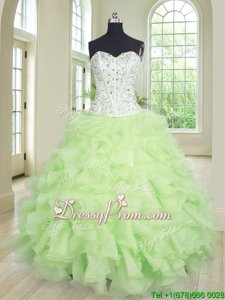 Decent Yellow Green Sleeveless Floor Length Beading and Ruffles Lace Up Quinceanera Gown