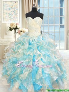 Dramatic Multi-color Ball Gowns Beading and Ruffles Quinceanera Dresses Lace Up Organza Sleeveless Floor Length