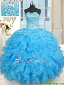 Modern Organza Sweetheart Sleeveless Lace Up Beading Quinceanera Dress inBaby Blue