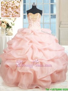 Baby Pink Sweetheart Neckline Beading and Embroidery and Pick Ups Sweet 16 Dresses Sleeveless Lace Up