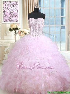 Fine Sweetheart Sleeveless Lace Up Ball Gown Prom Dress Lilac Organza