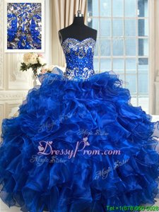 Luxurious Royal Blue Sweet 16 Dresses Military Ball and Sweet 16 and Quinceanera and For withBeading and Ruffles and Ruffled Layers Sweetheart Sleeveless Lace Up