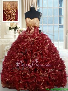 Custom Designed Burgundy Quinceanera Dress Sweetheart Sleeveless Brush Train Lace Up