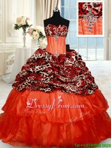 Noble Orange Red Ball Gowns Sweetheart Sleeveless Organza Brush Train Lace Up Beading 15 Quinceanera Dress
